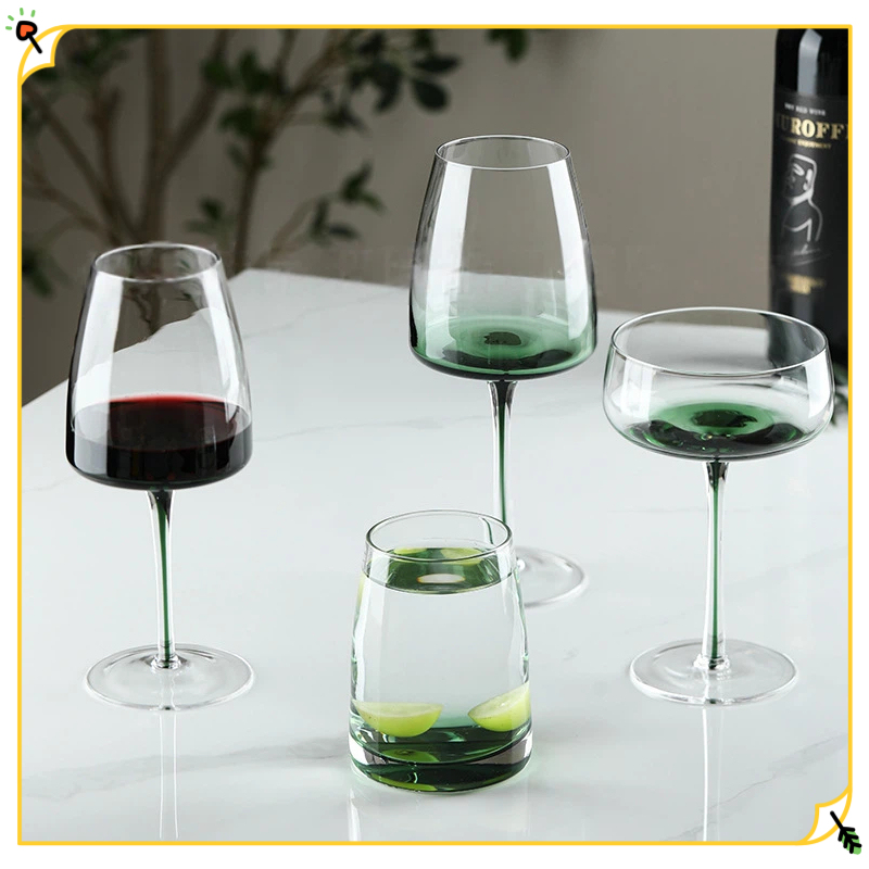 Wine Glass Set Crystal - Hand Blown Green Crystal Wine Glasses