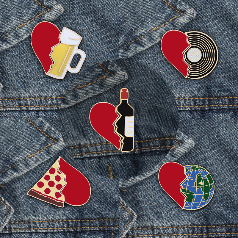 Wine Beer Pizza - Enamel Pin set Broken Heart Wine