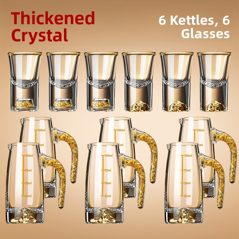 Wine Glass Set Crystal - Crystal Glass Gold Foil Mountain One-Piece