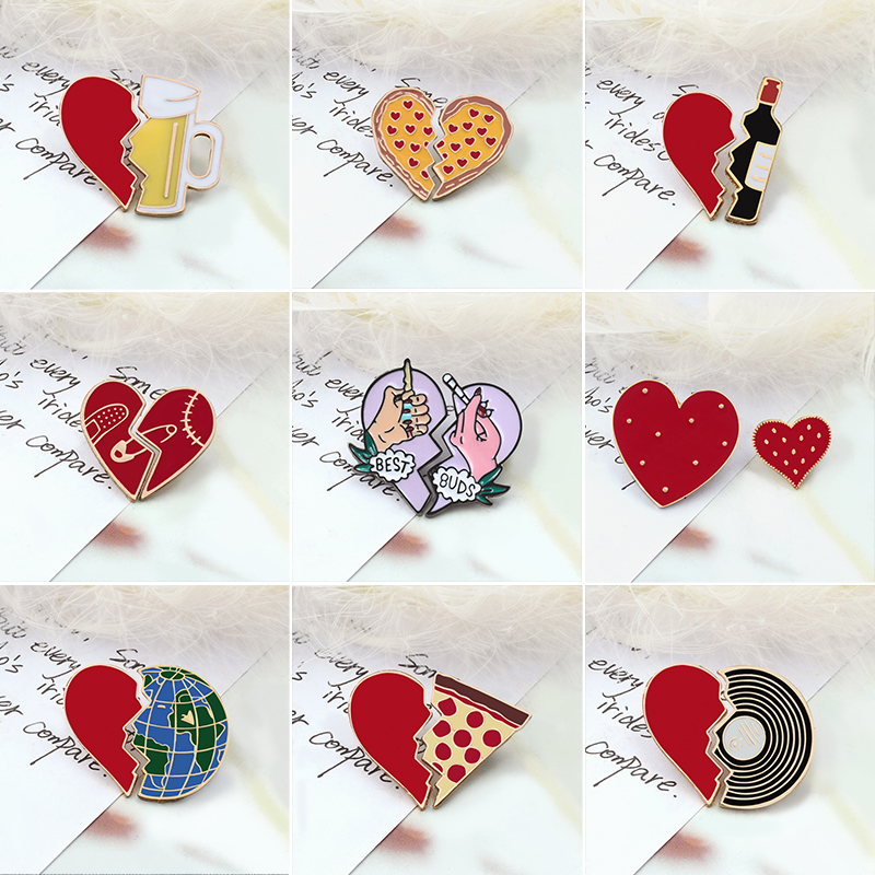 Wine Beer Pizza - 2Pcs/Set Creative Broken Heart Brooch Set